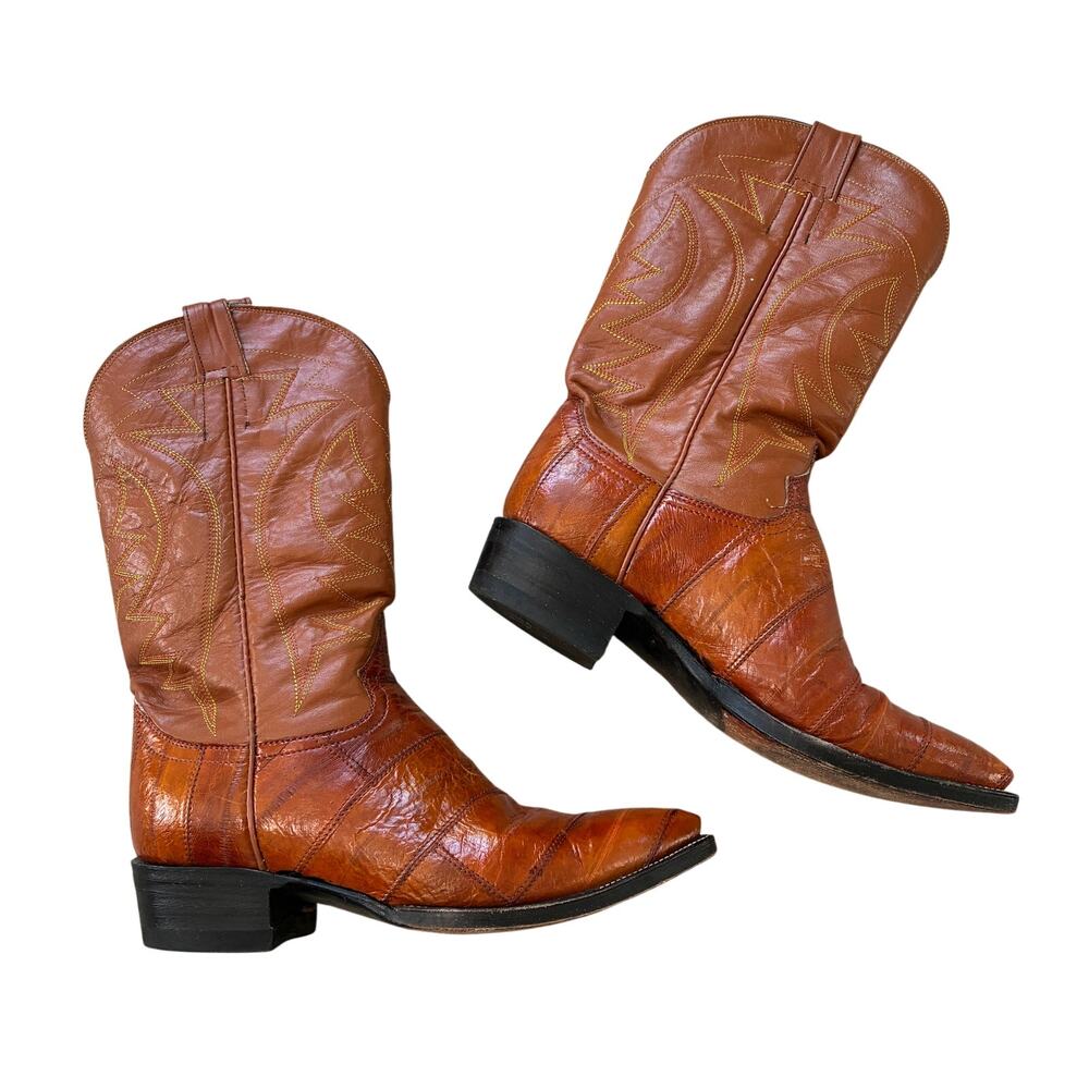 Justin Eel Skin Leather Western Brown Custom Cowboy Boots Womens Size 9